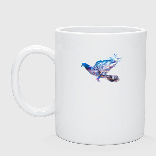 Кружка Летящий голубь и ночной город с двойной экспозицие / Белый – фото 1