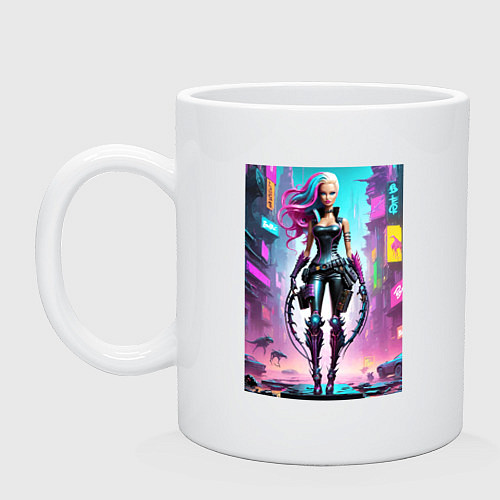 Кружка Кибер чувиха на своём районе - нейросеть / Белый – фото 1