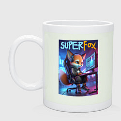 Кружка керамическая Super fox gamer - ai art fantasy, цвет: фосфор