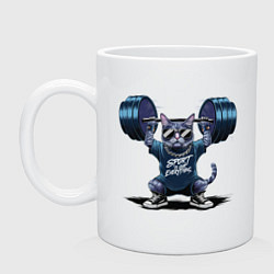 Кружка керамическая Кот со штангой, цвет: белый