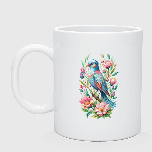 Кружка Красивая голубая птица среди цветов / Белый – фото 1