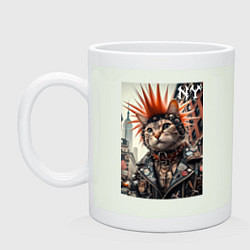 Кружка керамическая Котяра панк из Нью-Йорка - нейросеть, цвет: фосфор