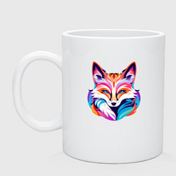 Кружка керамическая Яркий разноцветный портрет лисы, цвет: белый