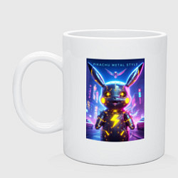 Кружка керамическая Cyber Pikachu - metal style neon glow, цвет: белый