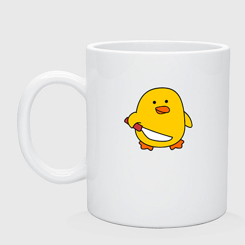 Кружка Желтый утенок с ножом мем / Белый – фото 1