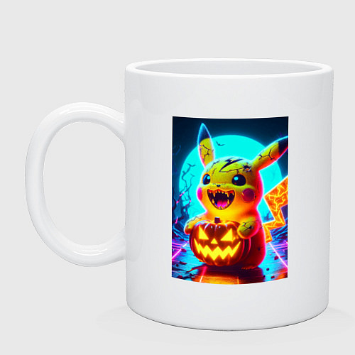 Кружка Пикачу зомби с тыквой - хэллоуин / Белый – фото 1