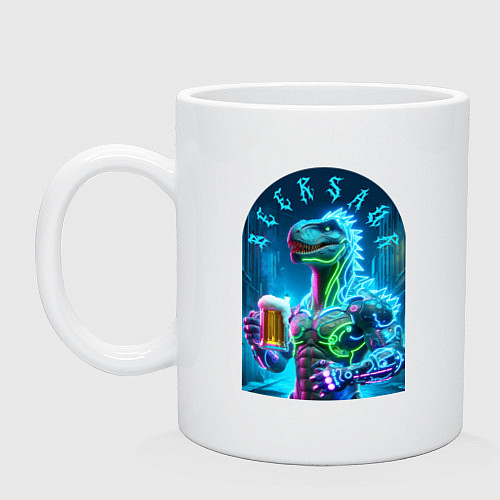 Кружка Neon beersaur - ai art fantasy / Белый – фото 1
