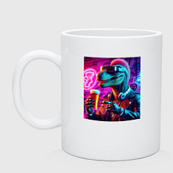Кружка керамическая Neon beersaur - neon glow, цвет: белый