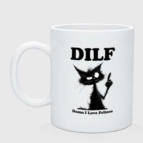 Кружка DILF damn I love felines / Белый – фото 1