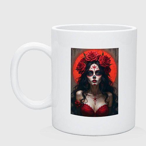 Кружка Девушка с макияжем на день мертвых / Белый – фото 1