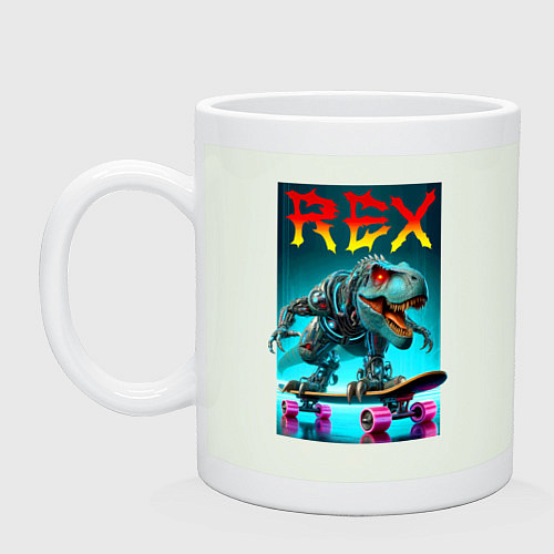 Кружка Tyrannosaur rex on a skateboard - ai art fantasy / Фосфор – фото 1