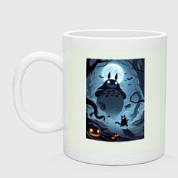Кружка керамическая Тоторо и бегущий чёрный кот - хэллоуин, цвет: фосфор