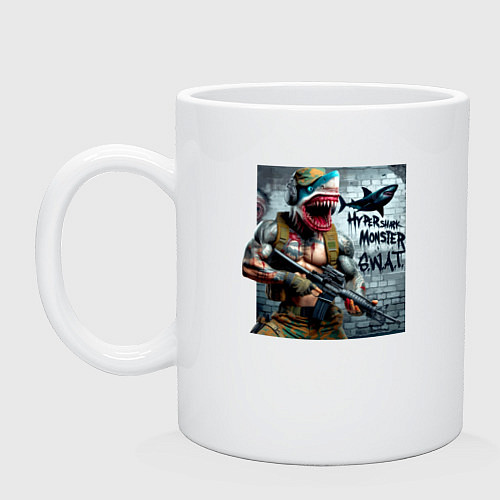 Кружка Hyper shark monster swat - ai art fantasy / Белый – фото 1