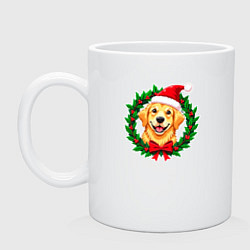Кружка керамическая Милый Лабрадор ретривер и праздничный венок, цвет: белый