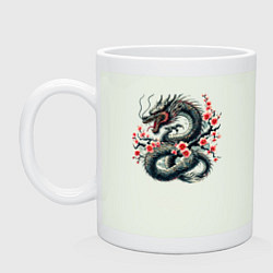 Кружка керамическая Japanese dragon and sakura - irezumi, цвет: фосфор