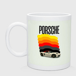 Кружка керамическая Автомобиль Porsche на фоне флага ФРГ, цвет: фосфор