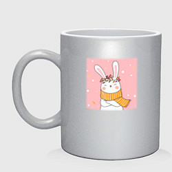 Кружка керамическая Милый заяц с шарфом, цвет: серебряный