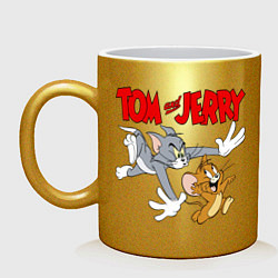 Кружка керамическая Том и Джерри - погоня, цвет: золотой