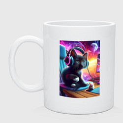 Кружка керамическая Котёнок в наушниках и мышка, цвет: белый
