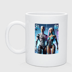 Кружка керамическая Barbie and Ken - cyber fantasy, цвет: белый
