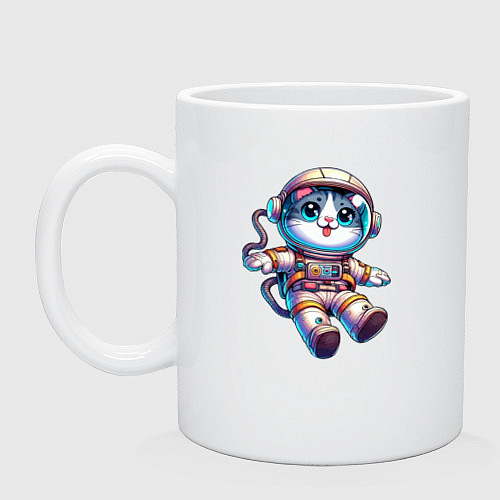 Кружка Котёнок бравый космонавт - нейроарт / Белый – фото 1