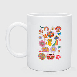 Кружка керамическая Ретро коллаж яркие картинки, цвет: белый