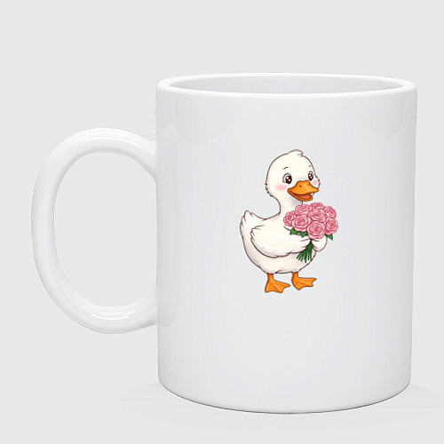 Кружка Милая уточка с букетом роз / Белый – фото 1