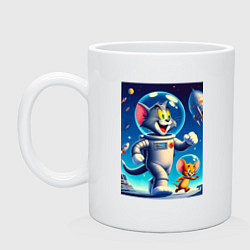 Кружка керамическая Космонавты Том и Джерри, цвет: белый