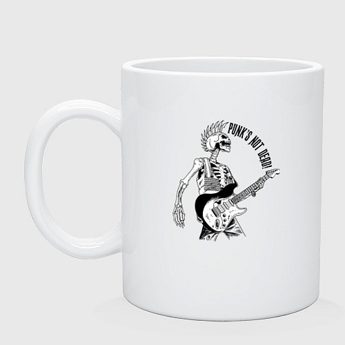 Кружка Skeleton guitarist - punks not dead motto / Белый – фото 1