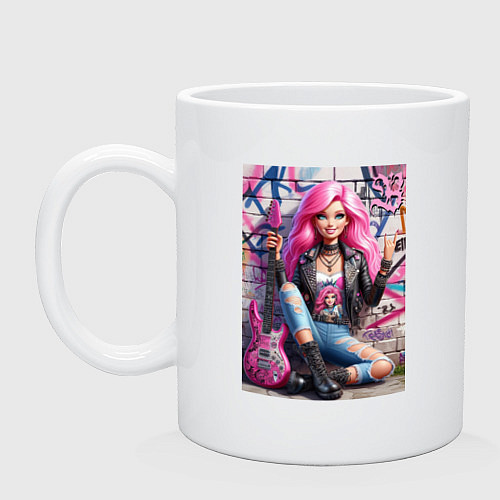 Кружка Барби панк гитарист - нейроарт / Белый – фото 1