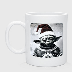 Кружка керамическая Винтажный Йода в свитере, цвет: белый
