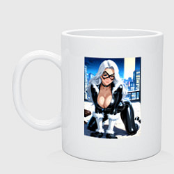 Кружка керамическая Черная кошка Фелиция на крыше в мегаполисе, цвет: белый