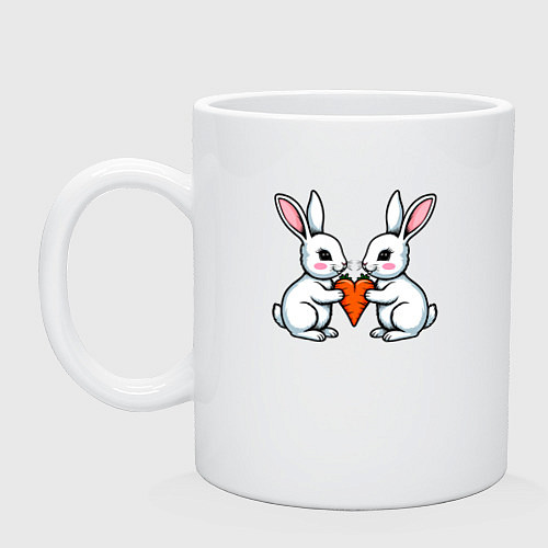 Кружка Зайчики с морковкой в виде сердечка / Белый – фото 1