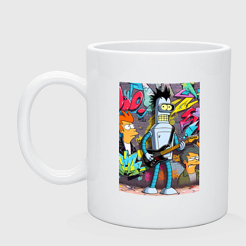 Кружка Бендер с гитарой и Фрай - граффити / Белый – фото 1