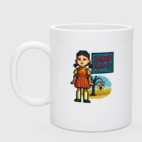 Кружка Пиксельная кукла - Игра в кальмара / Белый – фото 1