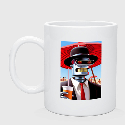 Кружка Бендер в костюме и шляпе на пляже - прикол / Белый – фото 1