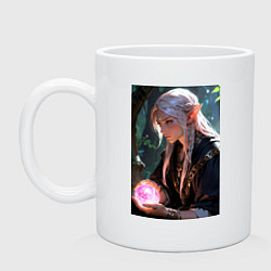 Кружка керамическая Серьёзная эльфийка с магической сферой, цвет: белый