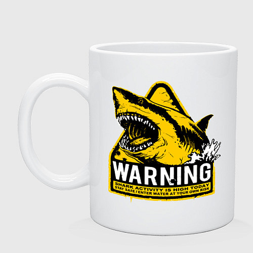 Кружка Предупреждающий знак - опасно акулы / Белый – фото 1