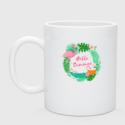 Кружка керамическая Фламинго и кокосы привет лето, цвет: белый
