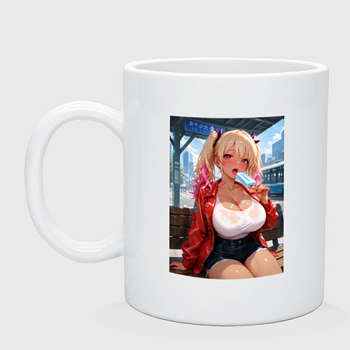 Кружка Sexy гяру с мороженным - аниме / Белый – фото 1