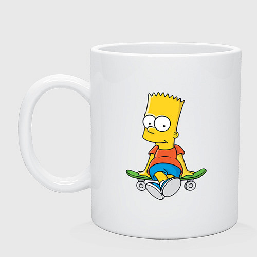Кружка Барт Симпсон сидит на скейте / Белый – фото 1