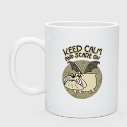 Кружка керамическая Бульдог летит - scare on - Хэллоуин, цвет: белый