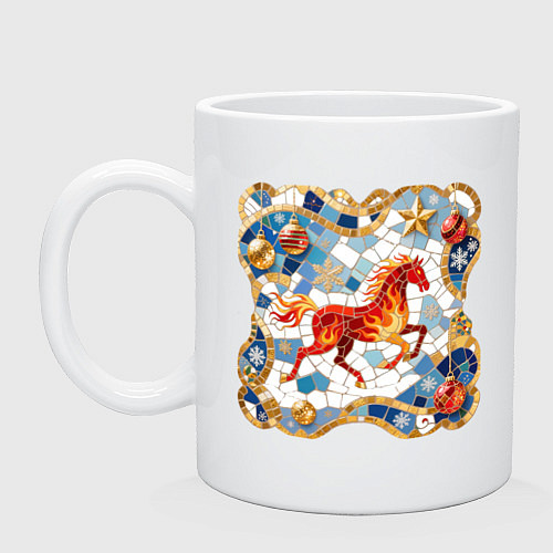 Кружка Новый год красной лошади с новогодними шарами / Белый – фото 1