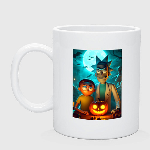 Кружка Rick and Morty with pumpkin - halloween night / Белый – фото 1