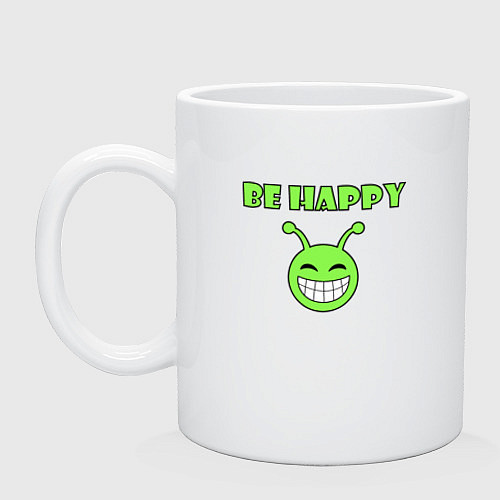 Кружка Инопланетянин, смайлик, be happy / Белый – фото 1