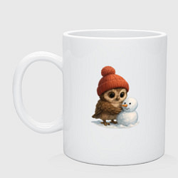 Кружка керамическая Сова в шапке лепет снеговика, цвет: белый