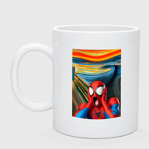 Кружка Человек-паук кричит на картине Мунка - мем / Белый – фото 1