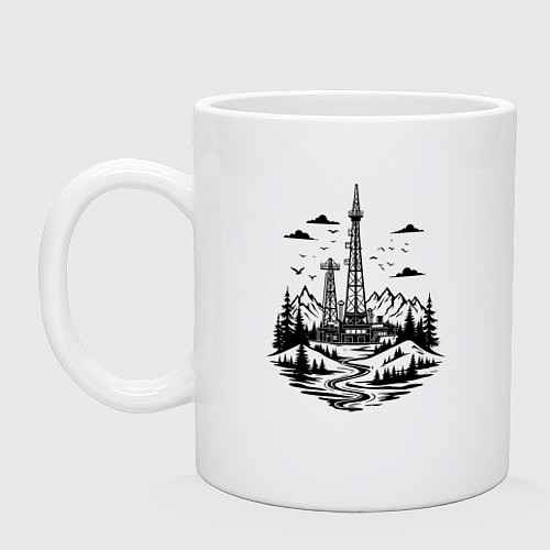 Кружка Нефтяная вышка в горах / Белый – фото 1