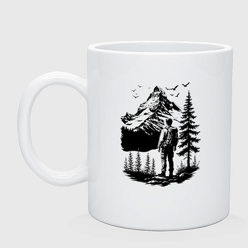 Кружка Турист у горы в Алтае / Белый – фото 1