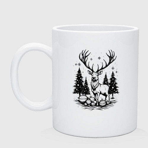 Кружка Олень в новогоднем лесу / Белый – фото 1